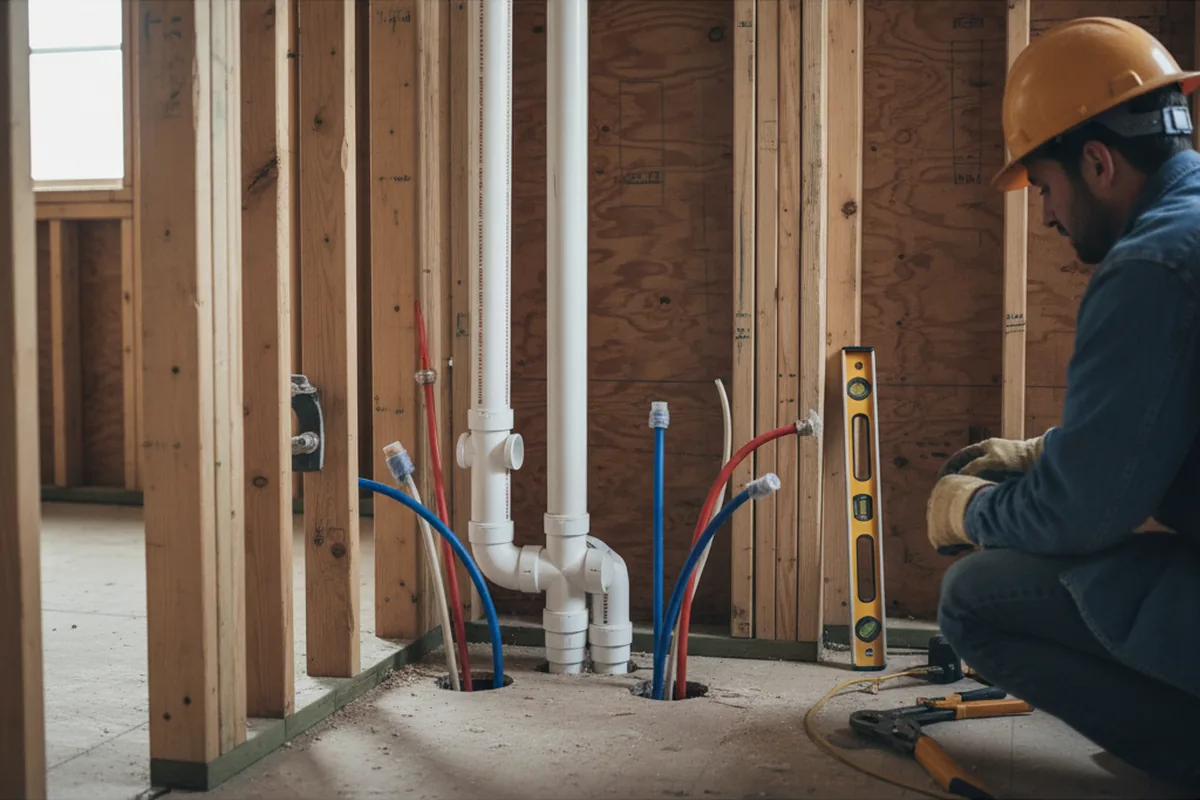 Drain and supply rough-in during Sump Pump Repair in Tioga