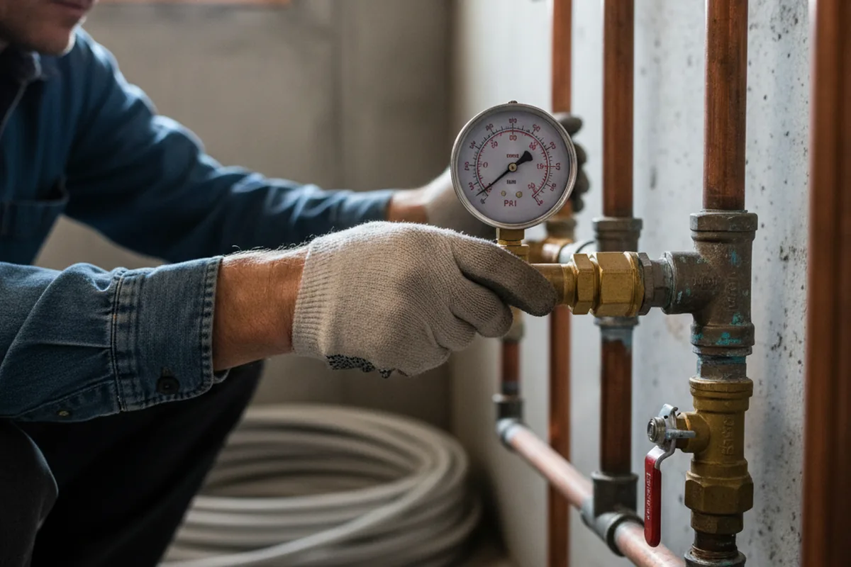 Pressure testing a repaired line during Water Line Repair in Tioga